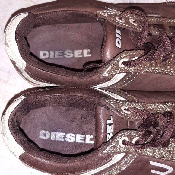 DIESEL Vintage Style Brown Leather Sneakers w Gold Trim - Women's 8-1/2 - Picture 8 of 12